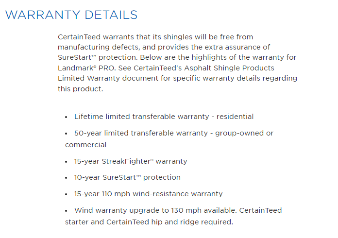 certainteed landmark shingle warranty